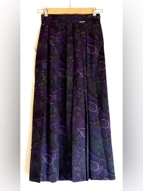 Vintage Geiger Austrian Wool Purple Paisley Pleated Midi Skirt XS